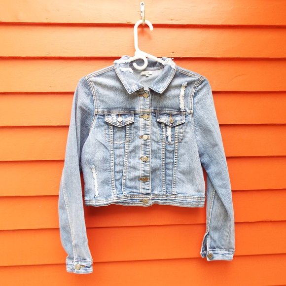 Girl's CHIQLE Distressed Cropped Jean Jacket (L) - Picture 13 of 13